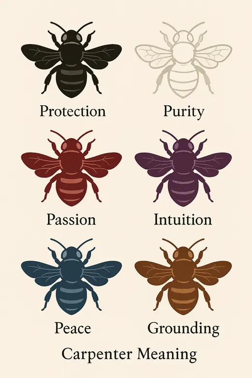 black, white, blue, valley, violet, and red carpenter bee spiritual meaning